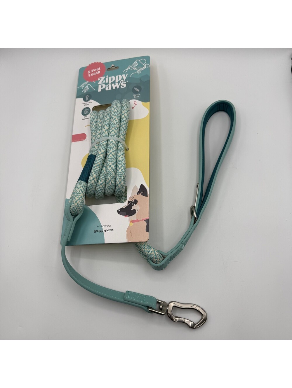 ZippyPaws Double Rope Leash 5 Foot Teal Dog Leash Woven ZPC-C0118 Zippy Paws